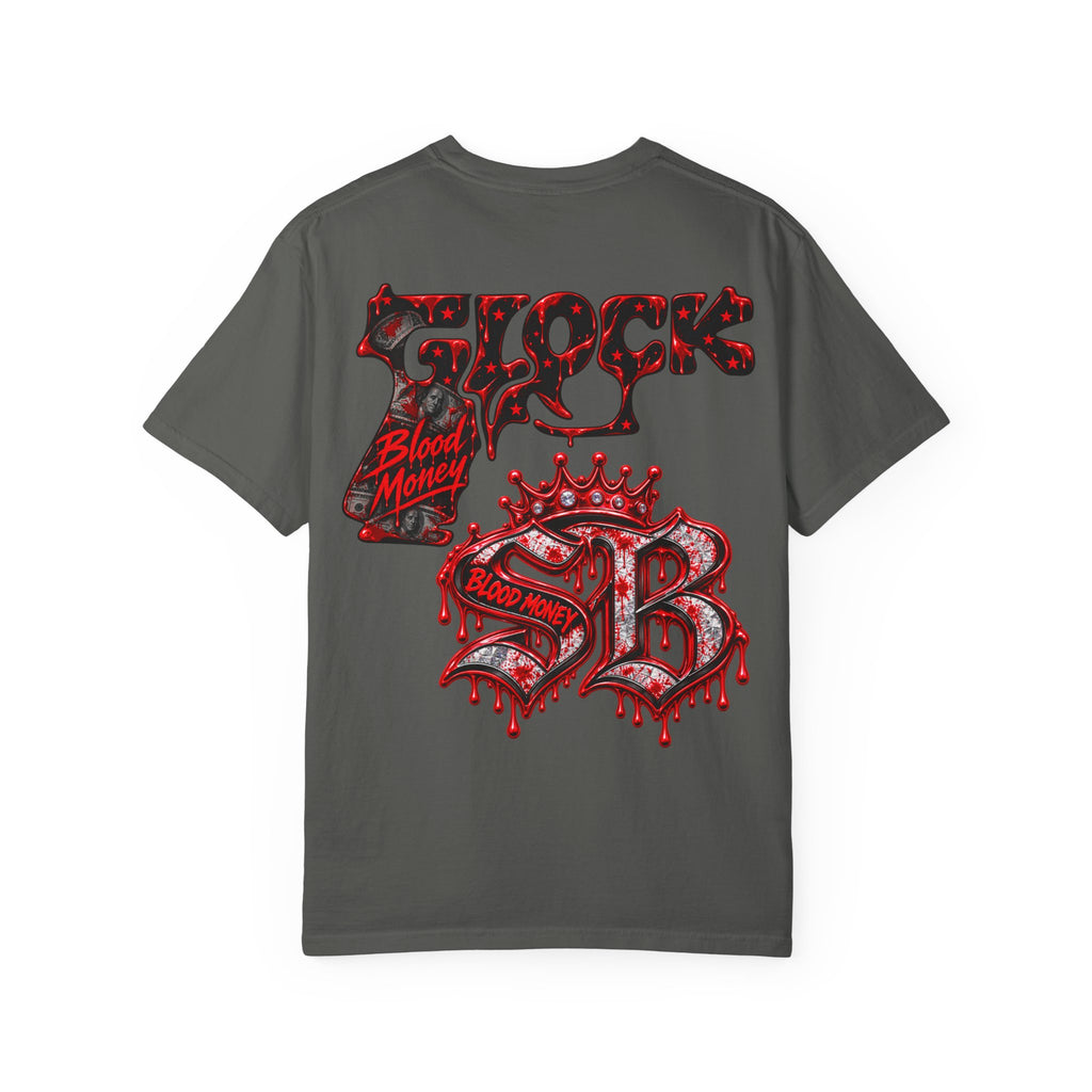 Unisex Garment-Dyed T-SHIRT-BLOOD MONEY GLOCK/SB LOGO/MASK LOGO-SCUMMIEBEARZ™