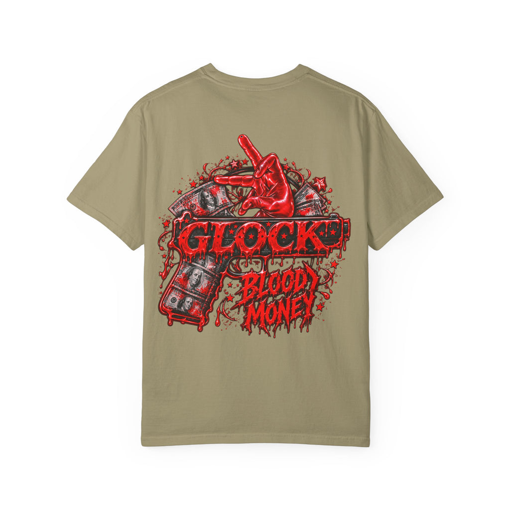Unisex Garment-Dyed T-SHIRT-BLOOD MONEY GLOCK/MASK LOGO-SCUMMIEBEARZ™