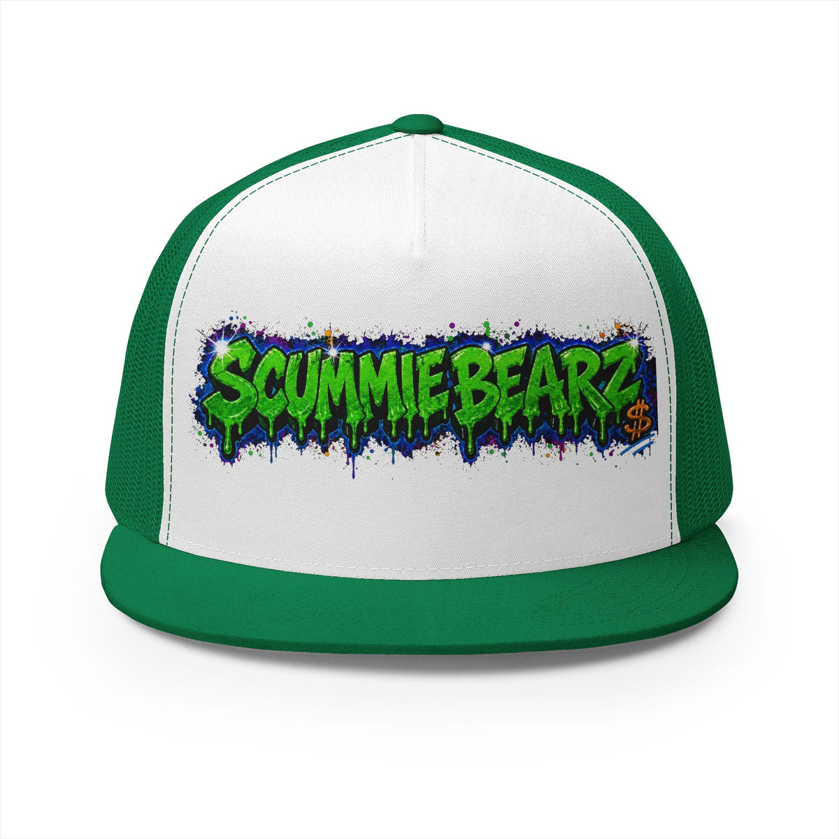 5 Panel Trucker Cap-GREEN/BLUE SCUMMIEBEARZ LOGO-SCUMMIEBEARZ™