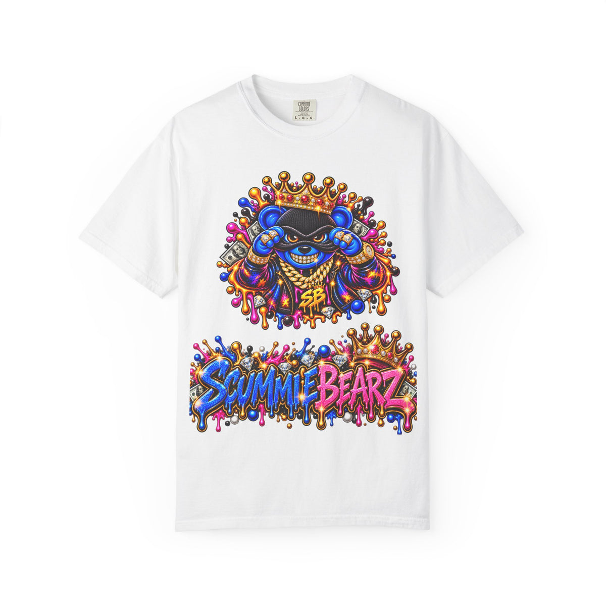 Unisex Garment-Dyed T-shirt-BLUE&PINK CROWN MASK LOGO MONEY GLOCK CROWN SB LOGO-SCUMMIEBEARZ™