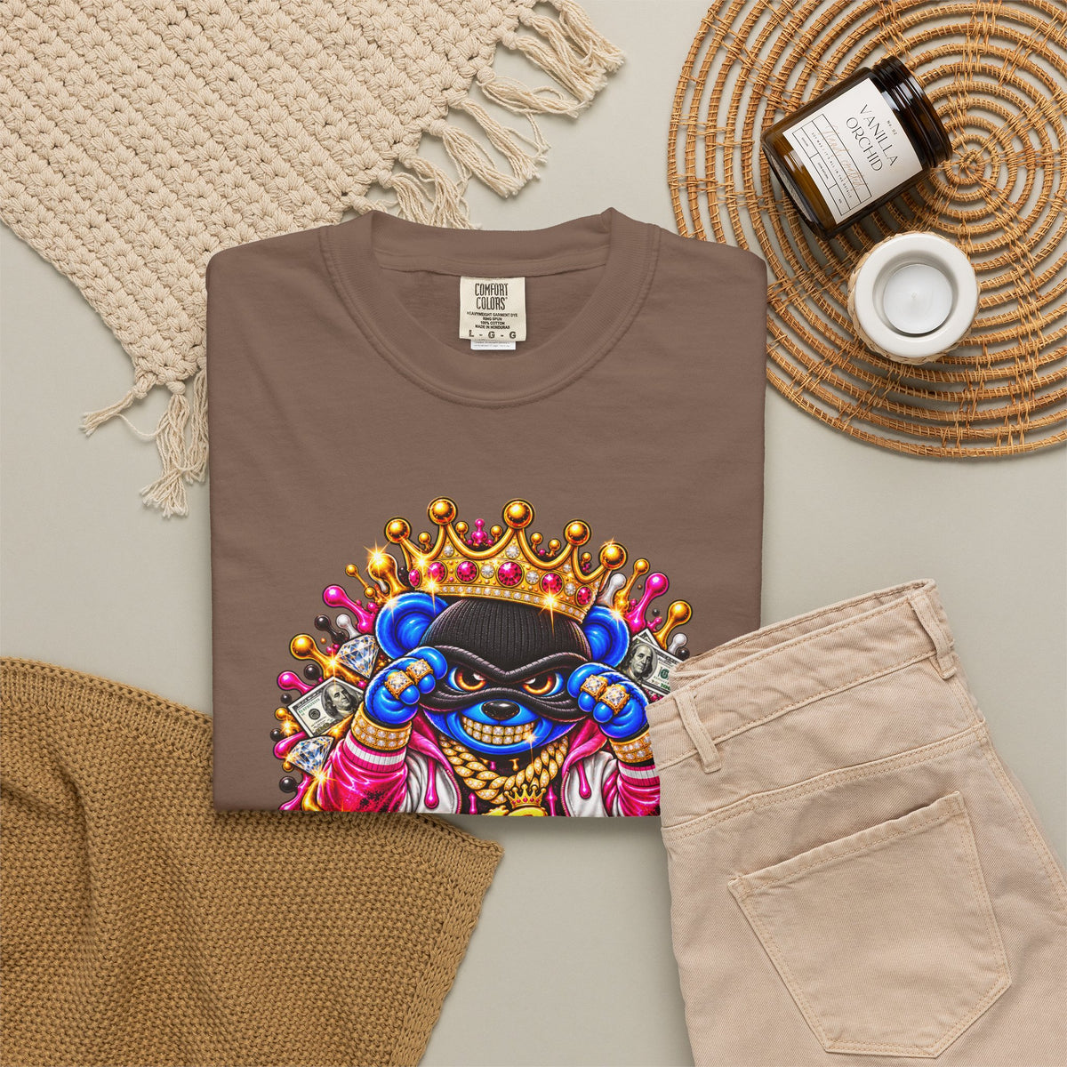 Unisex Garment-Dyed T-shirt-BLUE&PINK CROWN MASK LOGO PRAY BIG -SCUMMIEBEARZ™