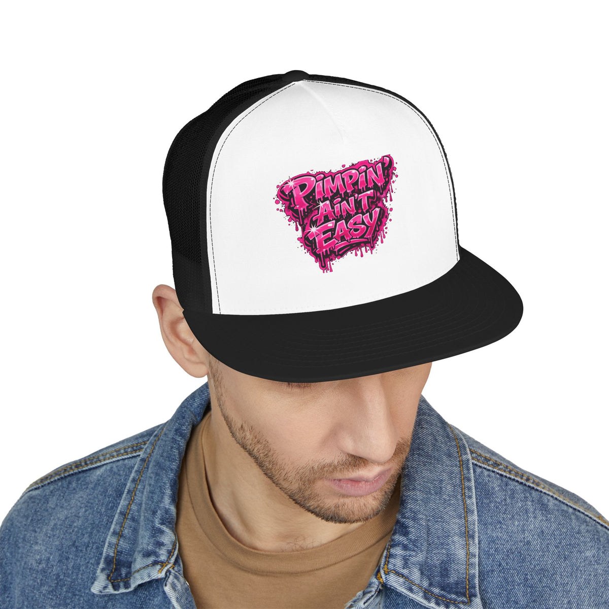 5 Panel Trucker Cap-PINK PIMPIN AINT EASY -SCUMMIEBEARZ™