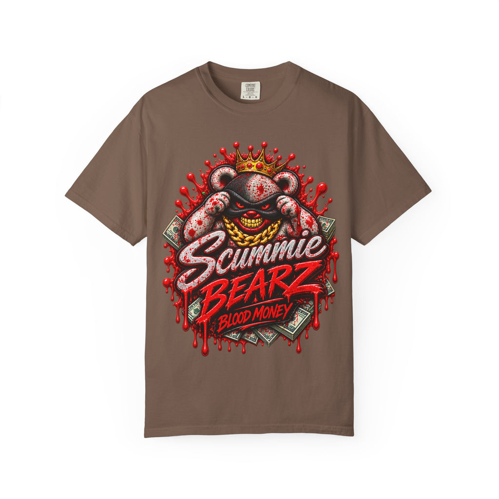 Unisex Garment-Dyed T-SHIRT-BLOOD MONEY GLOCK/SB LOGO/MASK LOGO-SCUMMIEBEARZ™