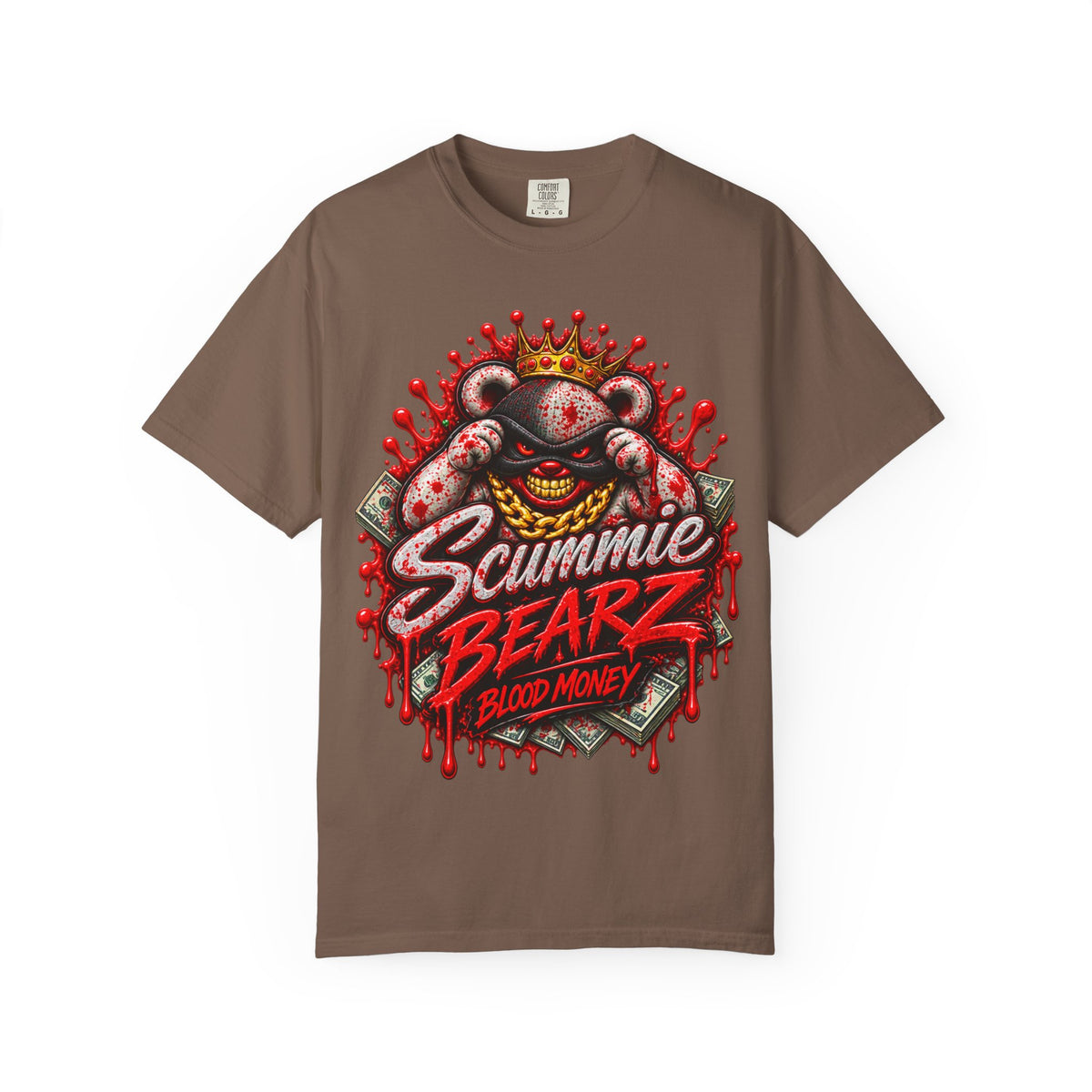 Unisex Garment-Dyed T-SHIRT-BLOOD MONEY GLOCK/SB LOGO/MASK LOGO-SCUMMIEBEARZ™