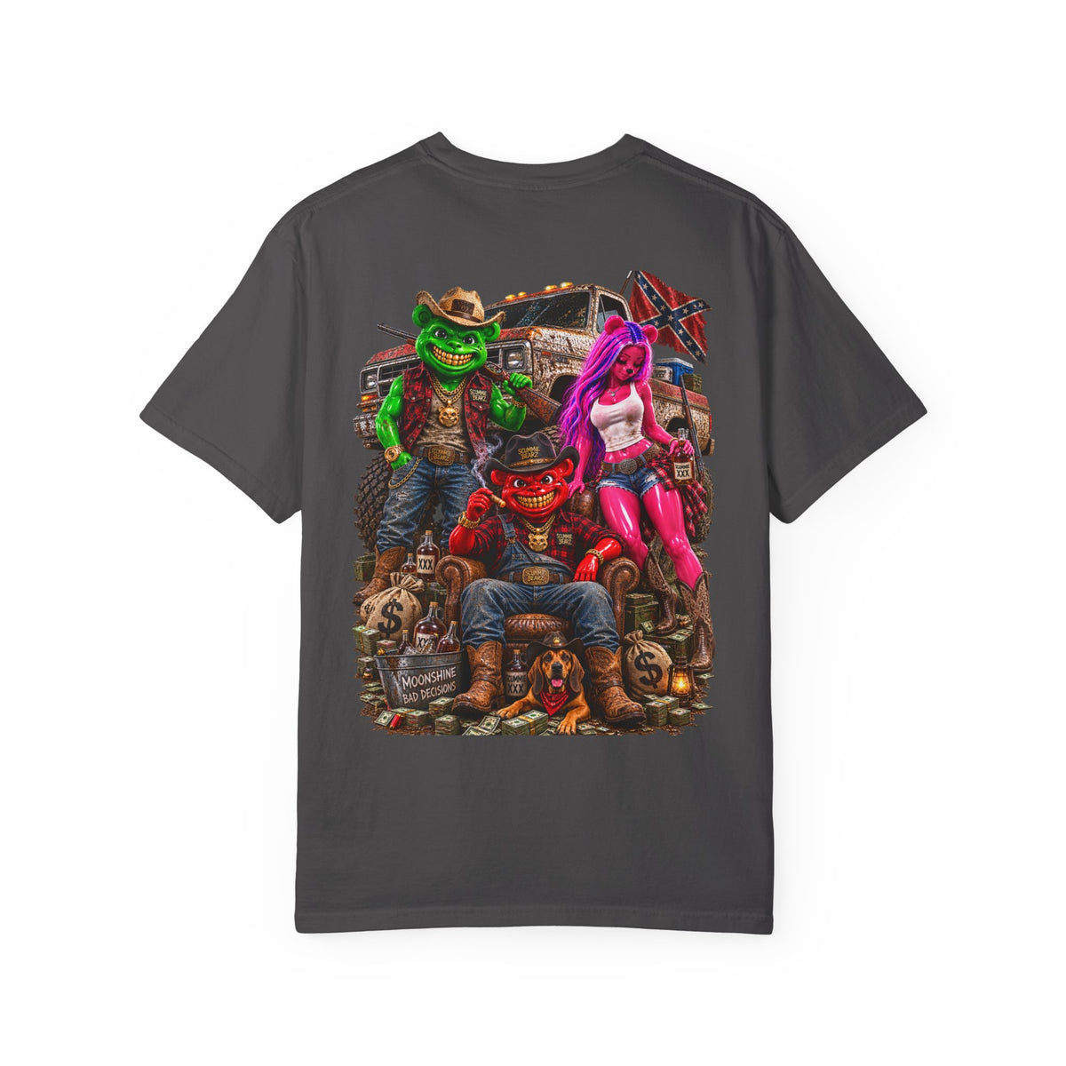 Unisex Garment-Dyed T-shirt-RED CROWN MASK LOGO HILLBILLY -SCUMMIEBEARZ™