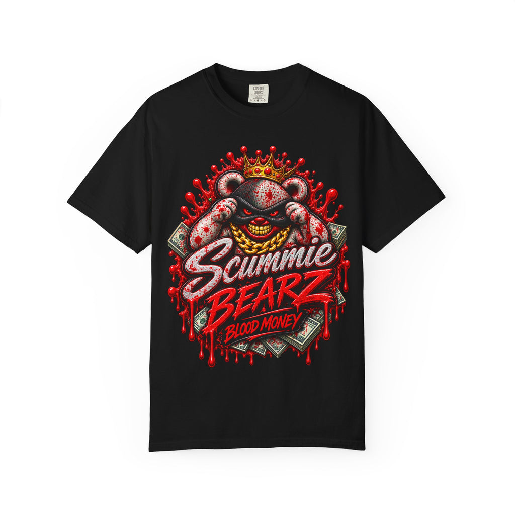 Unisex Garment-Dyed T-SHIRT-BLOOD MONEY GLOCK/SB LOGO/MASK LOGO-SCUMMIEBEARZ™