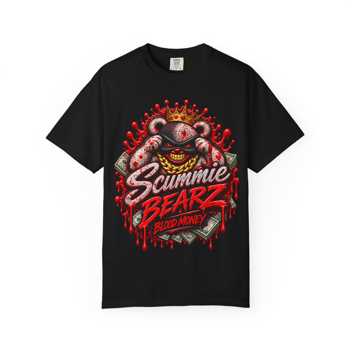 Unisex Garment-Dyed T-SHIRT-BLOOD MONEY GLOCK/SB LOGO/MASK LOGO-SCUMMIEBEARZ™