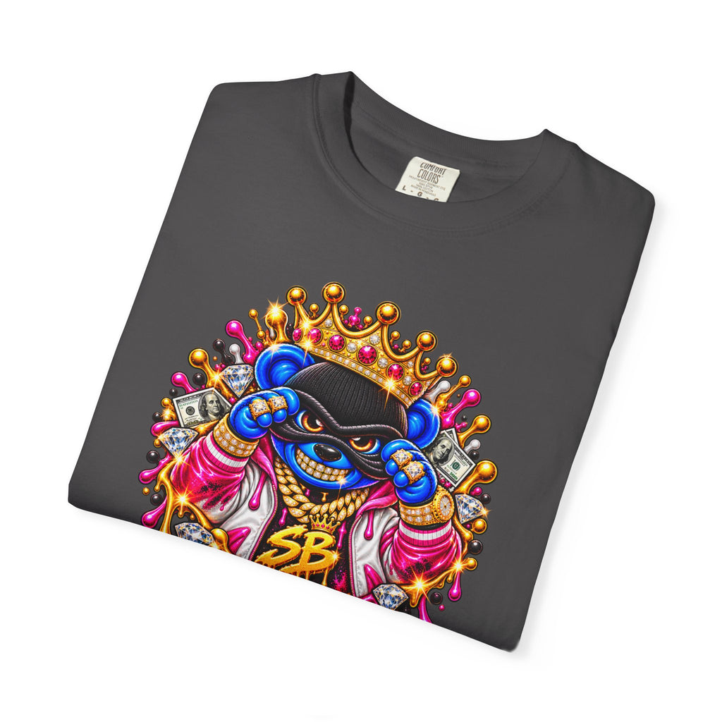 Unisex Garment-Dyed T-shirt-BLUE&PINK CROWN MASK LOGO PRAY BIG -SCUMMIEBEARZ™