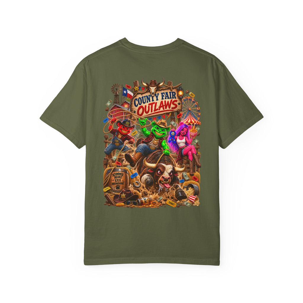 Unisex Garment-Dyed T-shirt--HILLBILLY COUNTY FAIR OUTLAWS/CROWN SB LOGO-SCUMMIEBEARZ™️