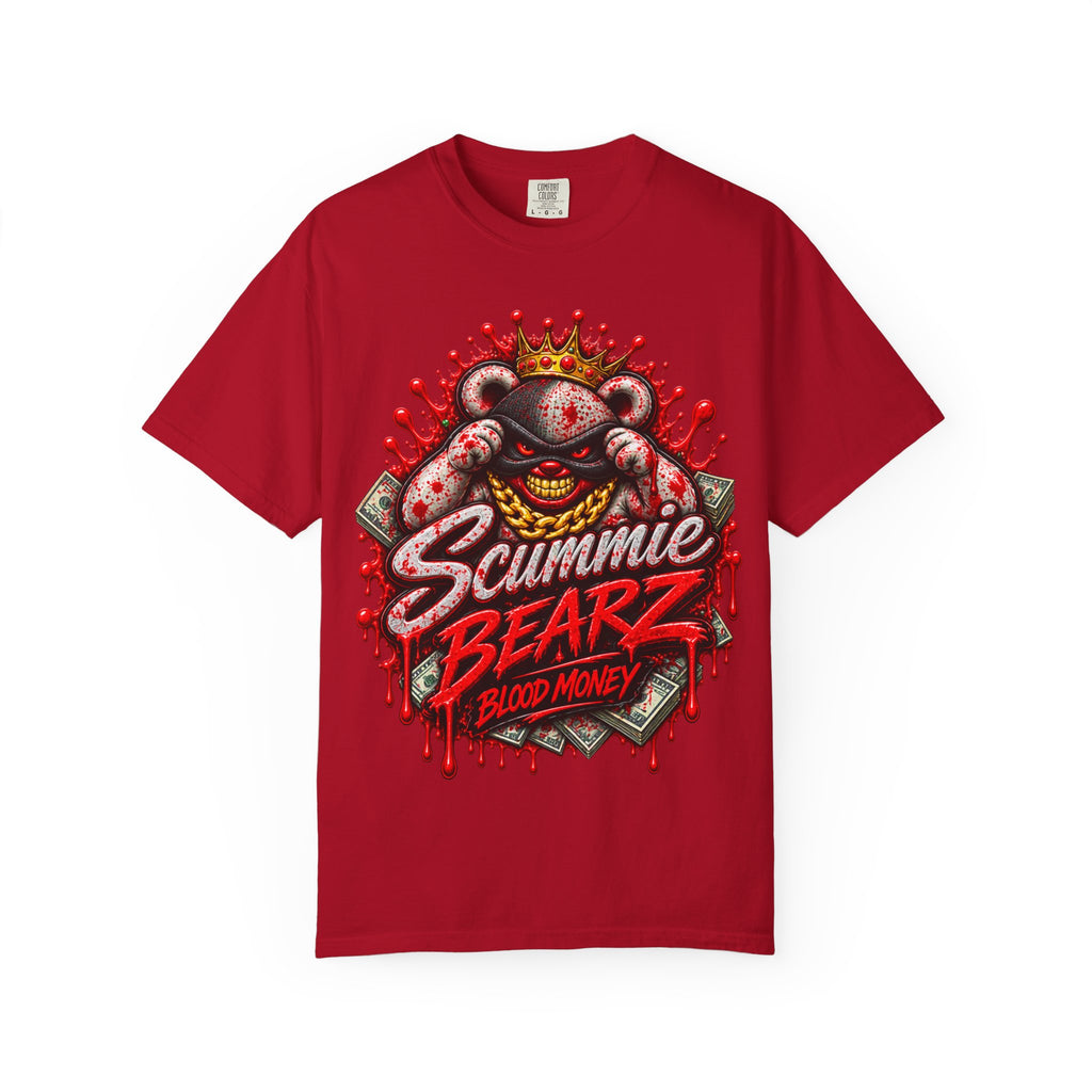 Unisex Garment-Dyed T-SHIRT-BLOOD MONEY GLOCK/SB LOGO/MASK LOGO-SCUMMIEBEARZ™