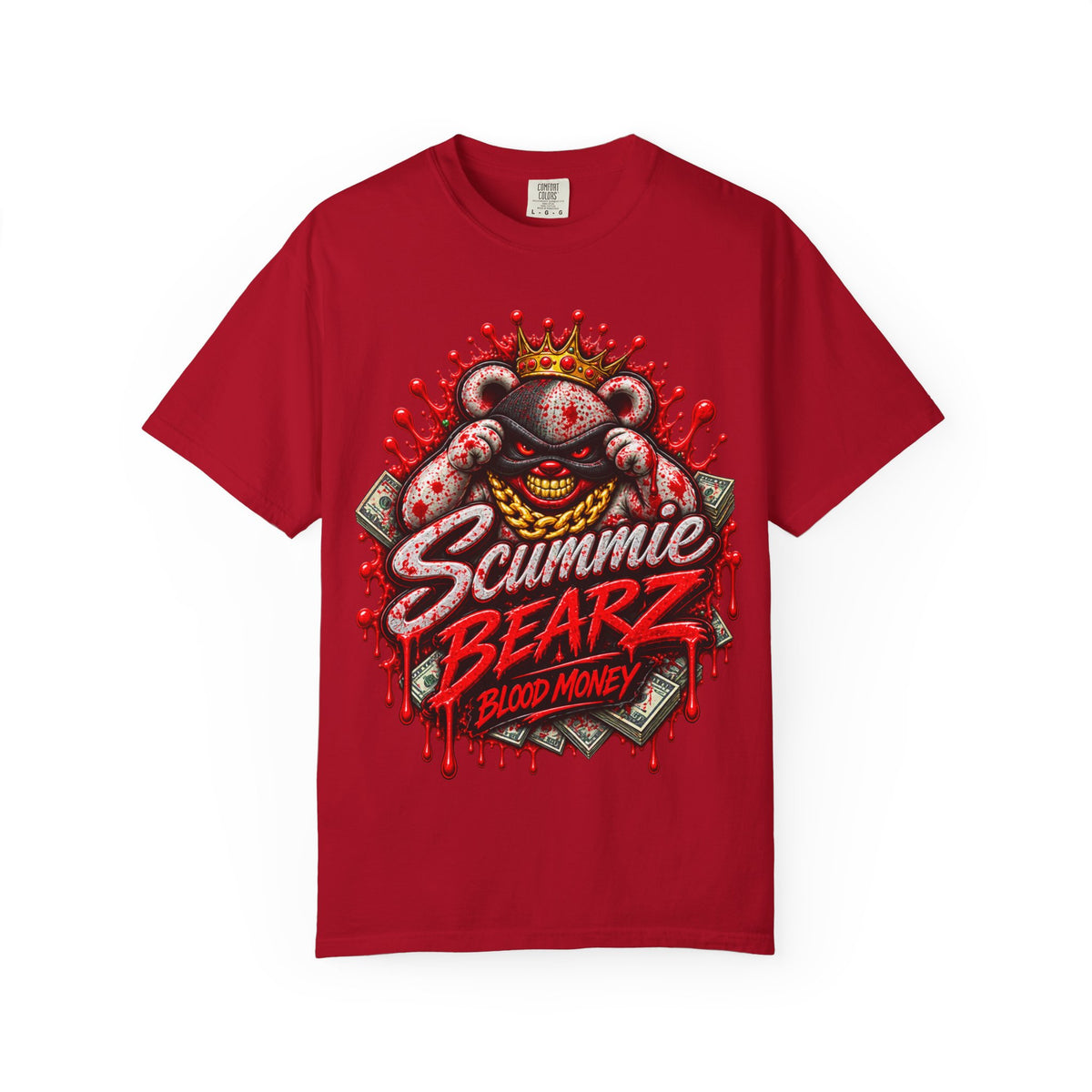 Unisex Garment-Dyed T-SHIRT-BLOOD MONEY GLOCK/SB LOGO/MASK LOGO-SCUMMIEBEARZ™