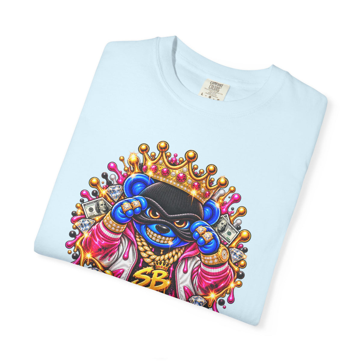 Unisex Garment-Dyed T-shirt-BLUE&PINK CROWN MASK LOGO CHOSEN BY GOD-SCUMMINGBEARZ™