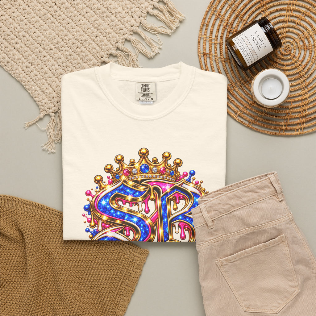 Unisex Garment-Dyed T-shirt-BLUE&PINK CROWN SB LOGO ARMED WITH FAITH-SCUMMIEBEARZ™
