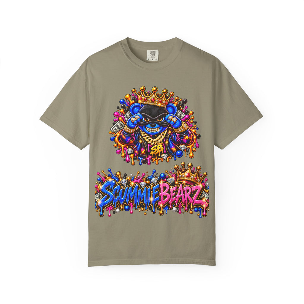 Unisex Garment-Dyed T-shirt-BLUE&PINK CROWN MASK LOGO MONEY GLOCK CROWN SB LOGO-SCUMMIEBEARZ™