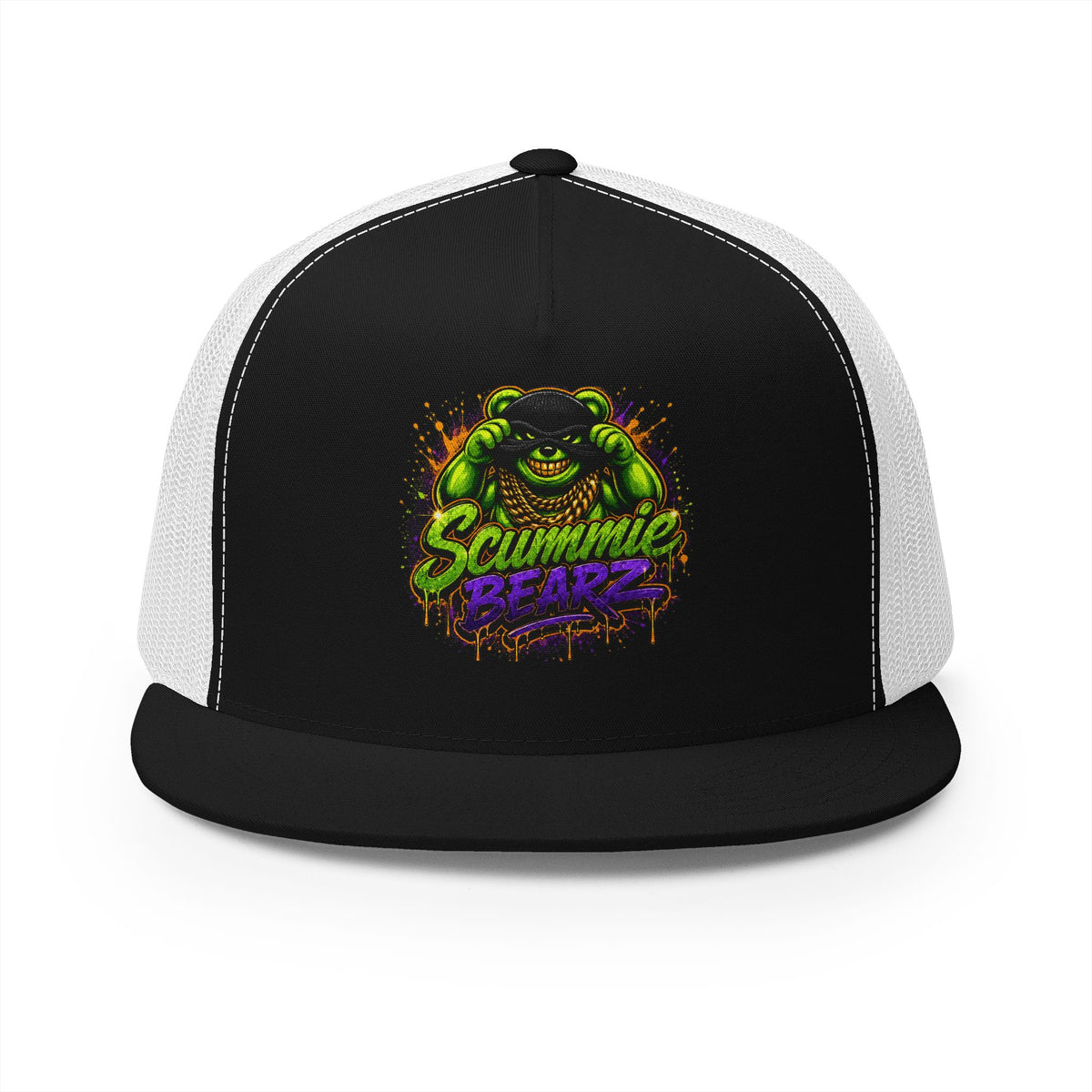 5 Panel Trucker Cap-GREEN/PURPLE MASK LOGO-SCUMMIEBEARZ™