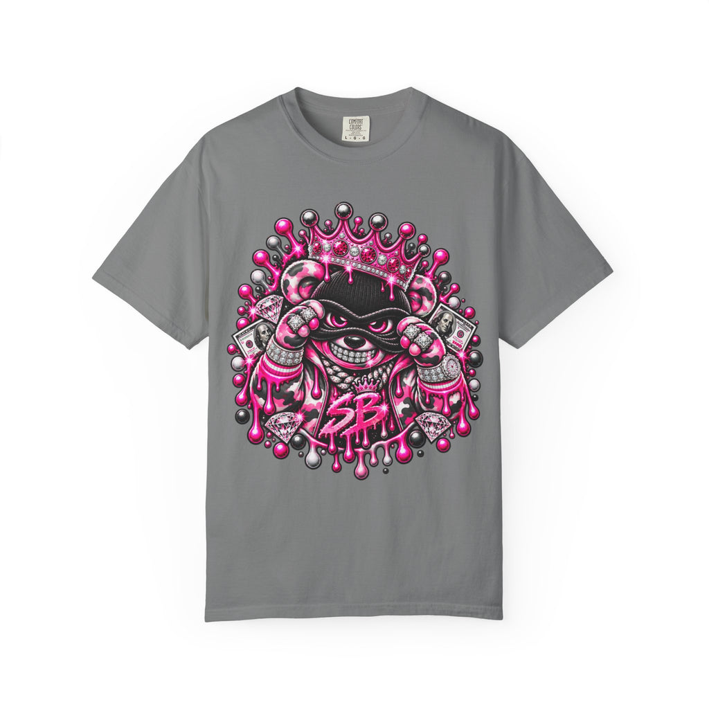 Unisex Garment-Dyed T-shirt-PINK CROWN MASK LOGO GLOCK -SCUMMIEBEARZ™