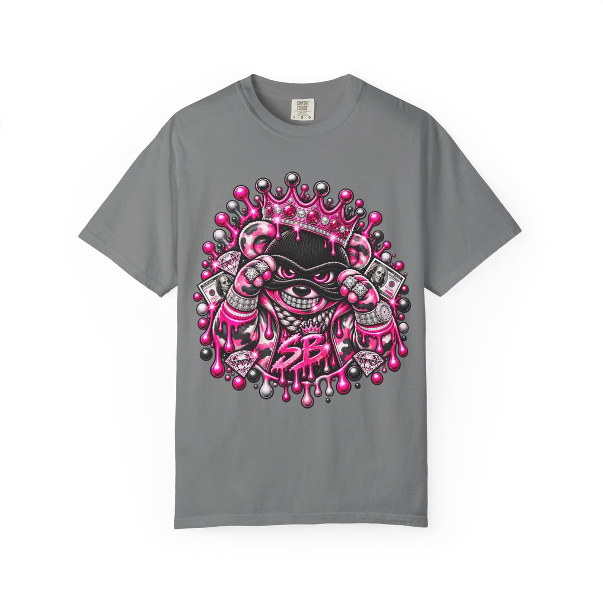 Unisex Garment-Dyed T-shirt-PINK CROWN MASK LOGO GLOCK -SCUMMIEBEARZ™