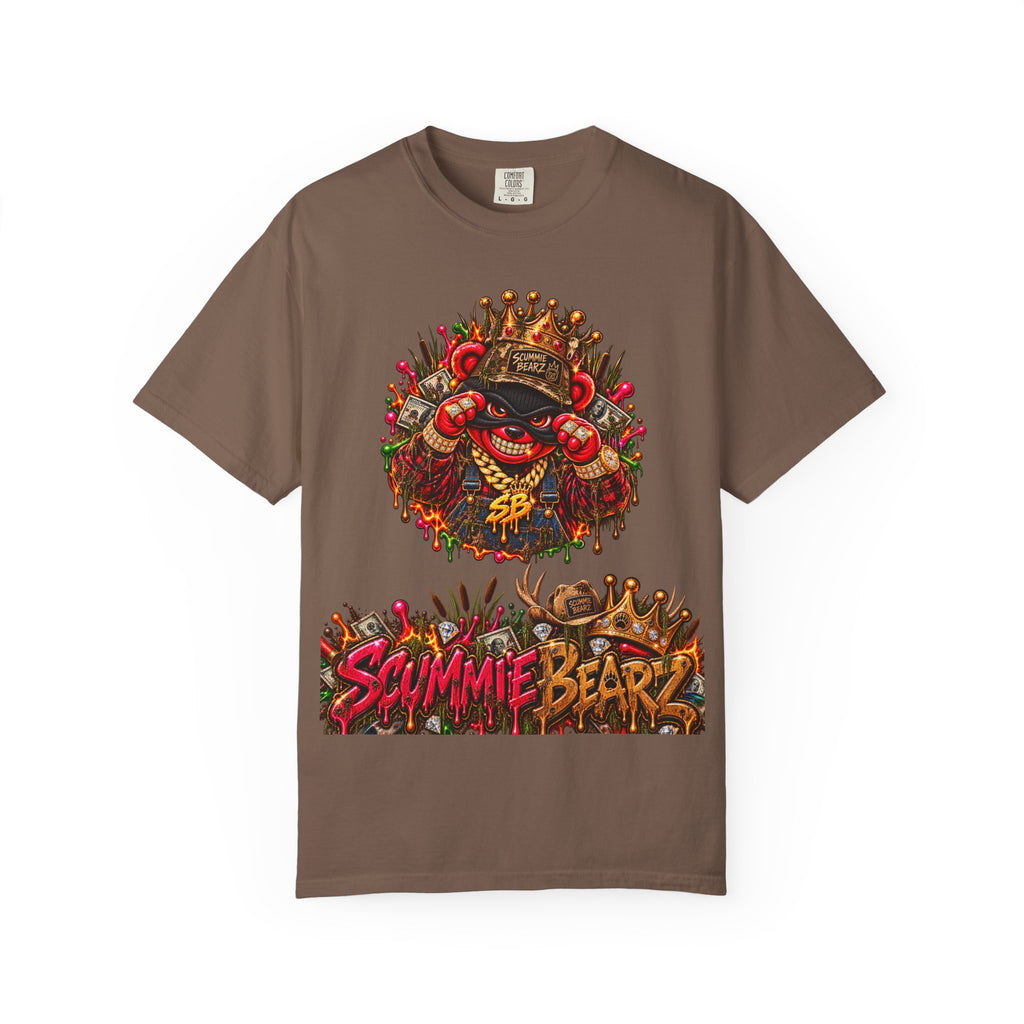 Unisex Garment-Dyed T-shirt-RED CROWN MASK LOGO BAIL BONDS-SCUMMINGBEARZ™