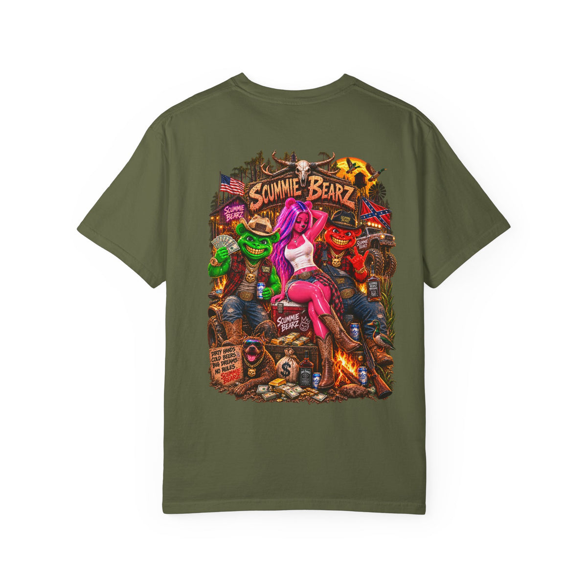 Unisex Garment-Dyed T-shirt-HILLYBILLY CROWN SB LOGO HILLBILLY -SCUMMIEBEARZ™