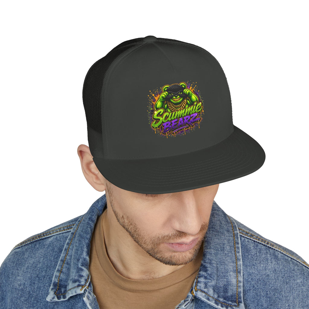 5 Panel Trucker Cap-GREEN/PURPLE MASK LOGO-SCUMMIEBEARZ™