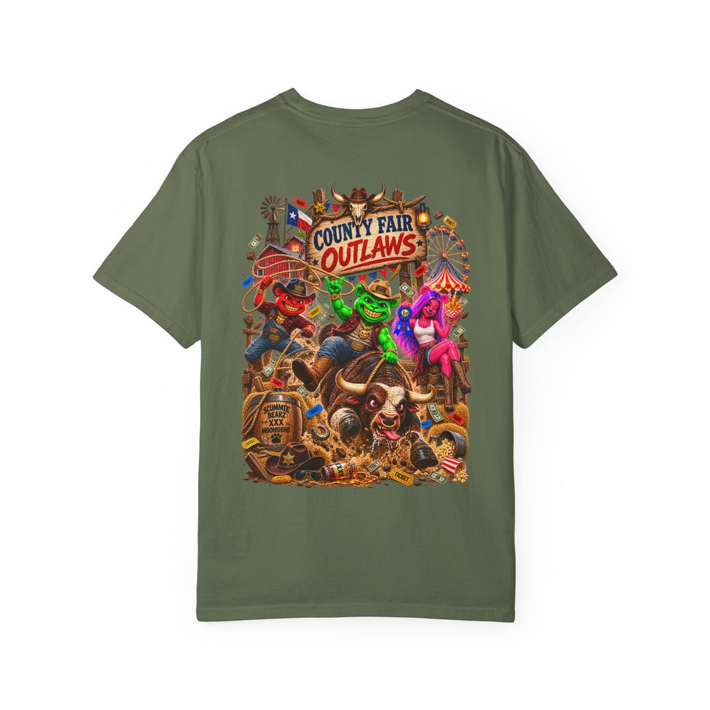 Unisex Garment-Dyed T-shirt--HILLBILLY COUNTY FAIR OUTLAWS/CROWN SB LOGO-SCUMMIEBEARZ™️