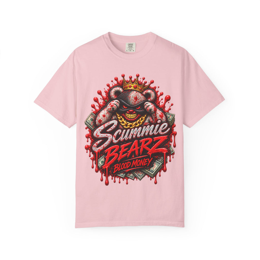 Unisex Garment-Dyed T-SHIRT-BLOOD MONEY GLOCK/SB LOGO/MASK LOGO-SCUMMIEBEARZ™