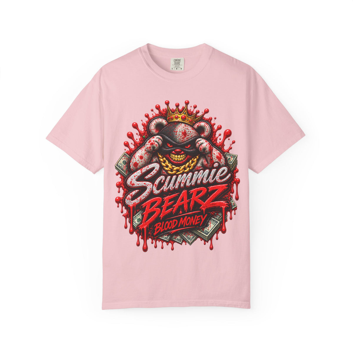 Unisex Garment-Dyed T-SHIRT-BLOOD MONEY GLOCK/SB LOGO/MASK LOGO-SCUMMIEBEARZ™