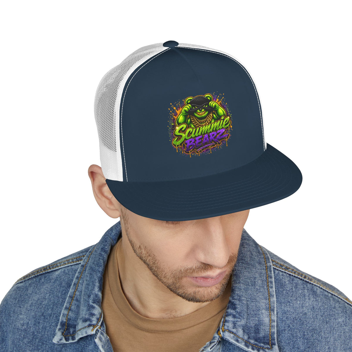 5 Panel Trucker Cap-GREEN/PURPLE MASK LOGO-SCUMMIEBEARZ™