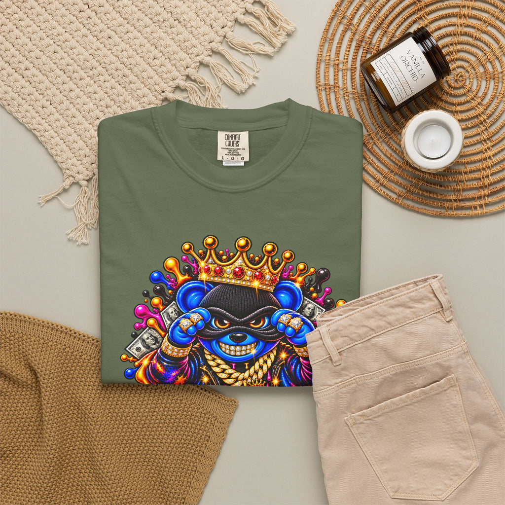 Unisex Garment-Dyed T-shirt-BLUE&PINK CROWN MASK LOGO MONEY GLOCK CROWN SB LOGO-SCUMMIEBEARZ™