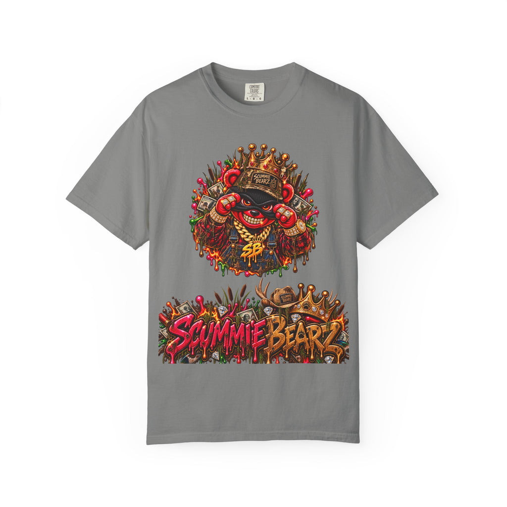 Unisex Garment-Dyed T-shirt-RED CROWN MASK LOGO HILLBILLY -SCUMMIEBEARZ™