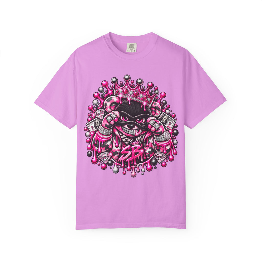 Unisex Garment-Dyed T-shirt-PINK CROWN MASK LOGO GLOCK -SCUMMIEBEARZ™