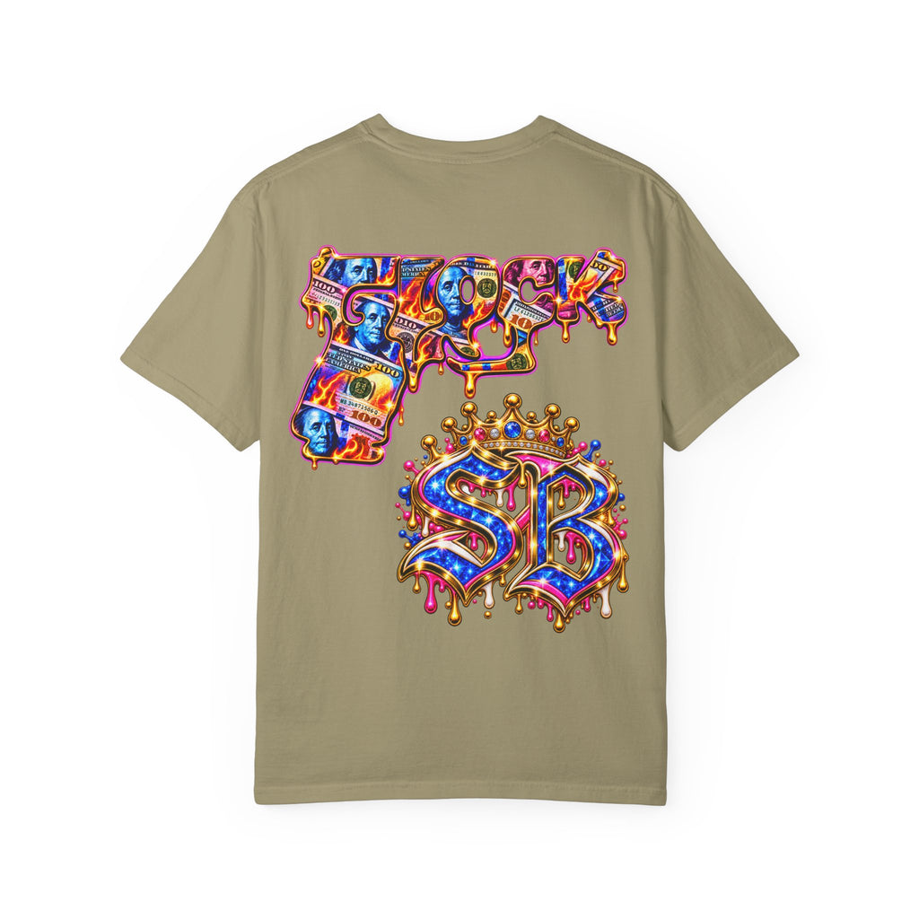 Unisex Garment-Dyed T-shirt-BLUE&PINK CROWN MASK LOGO MONEY GLOCK CROWN SB LOGO-SCUMMIEBEARZ™