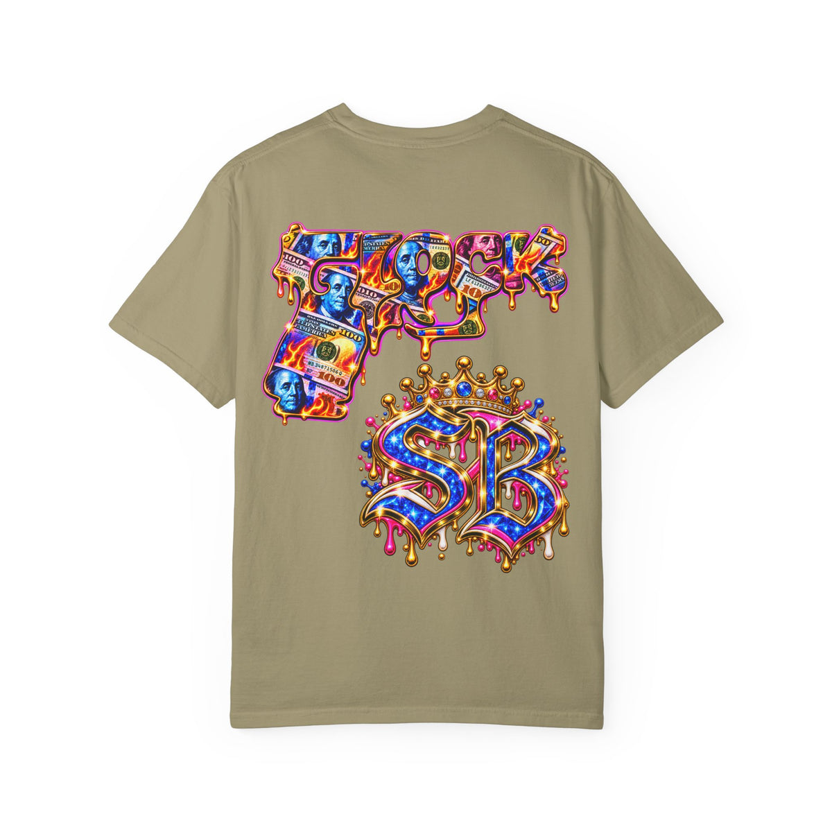 Unisex Garment-Dyed T-shirt-BLUE&PINK CROWN MASK LOGO MONEY GLOCK CROWN SB LOGO-SCUMMIEBEARZ™