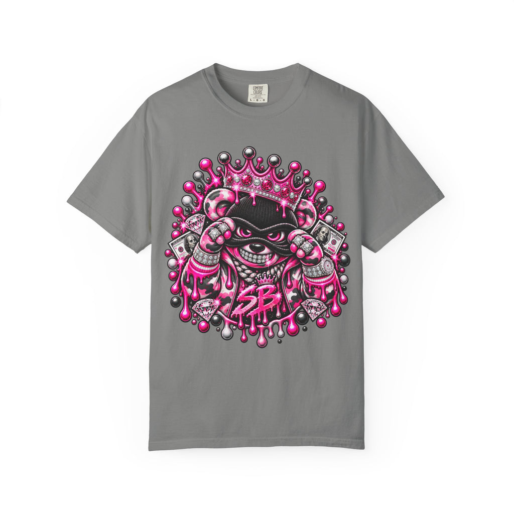 Unisex Garment-Dyed T-shirt-PINK CROWN MASK LOGO GLOCK -SCUMMIEBEARZ™