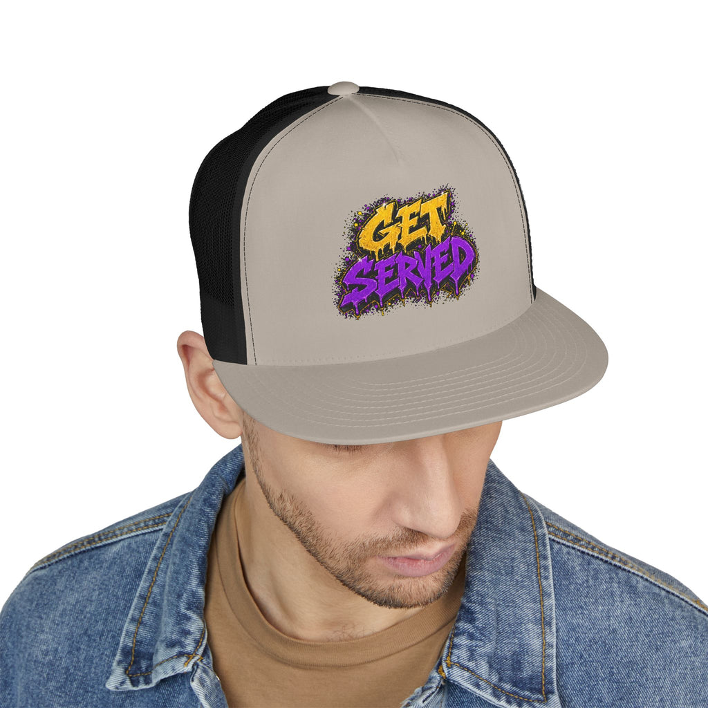 5 Panel Trucker Cap-GOLD/PURPLE GET SERVED-SCUMMIEBEARZ™