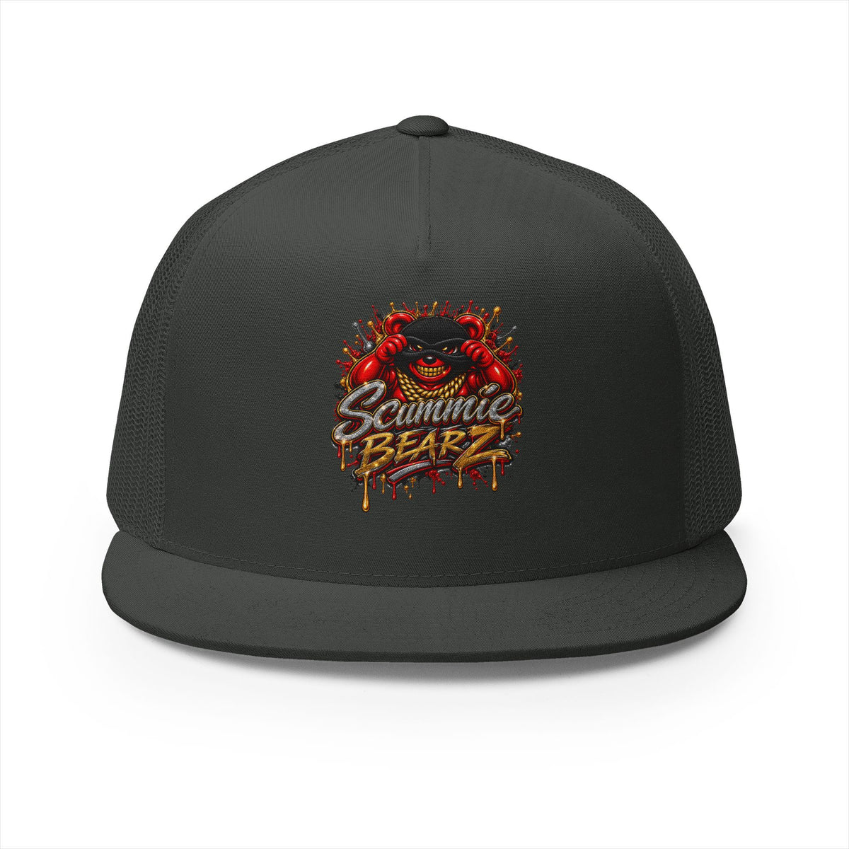 5 Panel Trucker Cap-RED/GOLD MASK LOGO-SCUMMIEBEARZ™