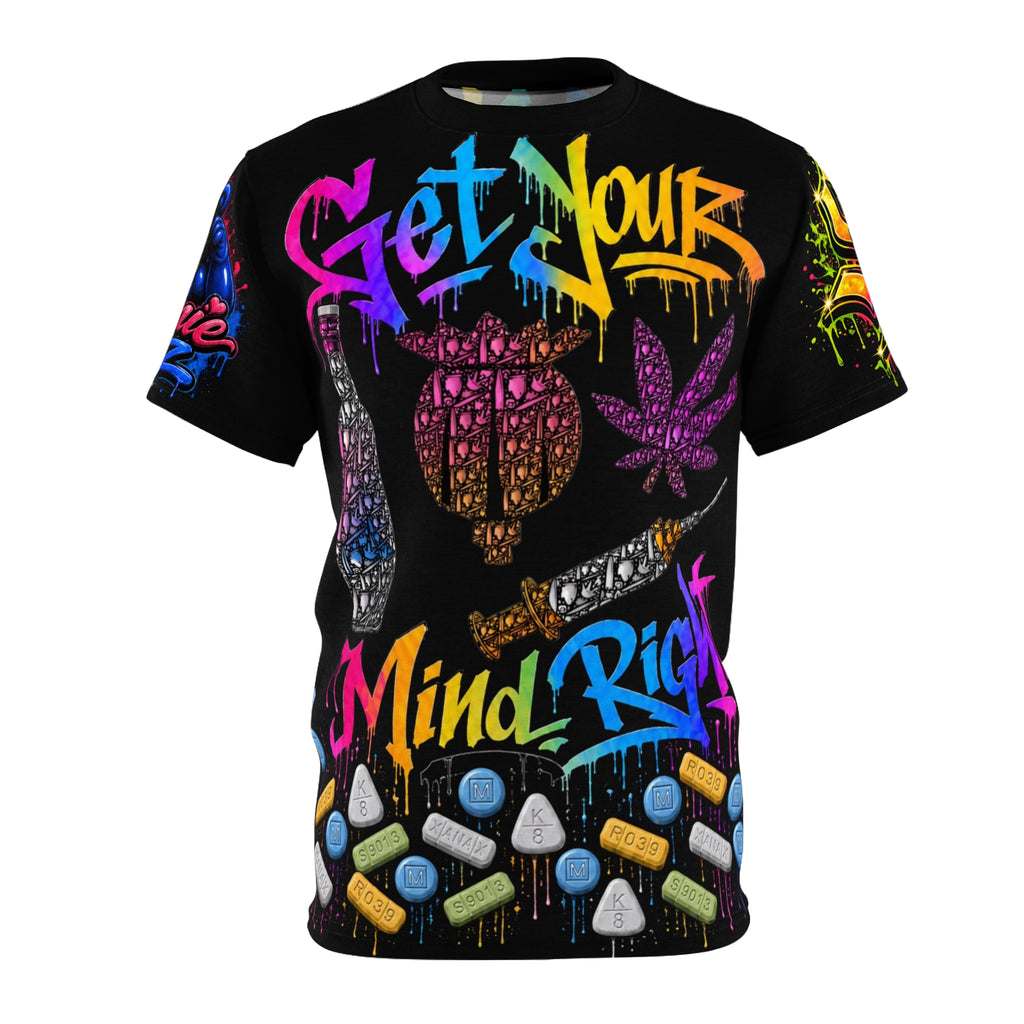 Men’s Streetwear AOP T-shirt AOP-GET YOUR MIND,RIGHT RAINBOW, REMIX ADDICTION AWARENESS,-SCUMMIEBEARZ™️