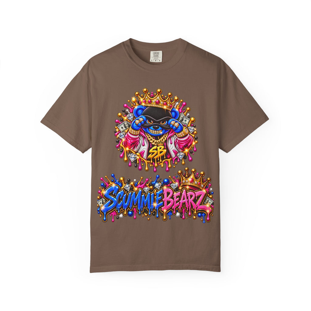 Unisex Garment-Dyed T-shirt-BLUE&PINK CROWN MASK LOGO PRAY BIG -SCUMMIEBEARZ™