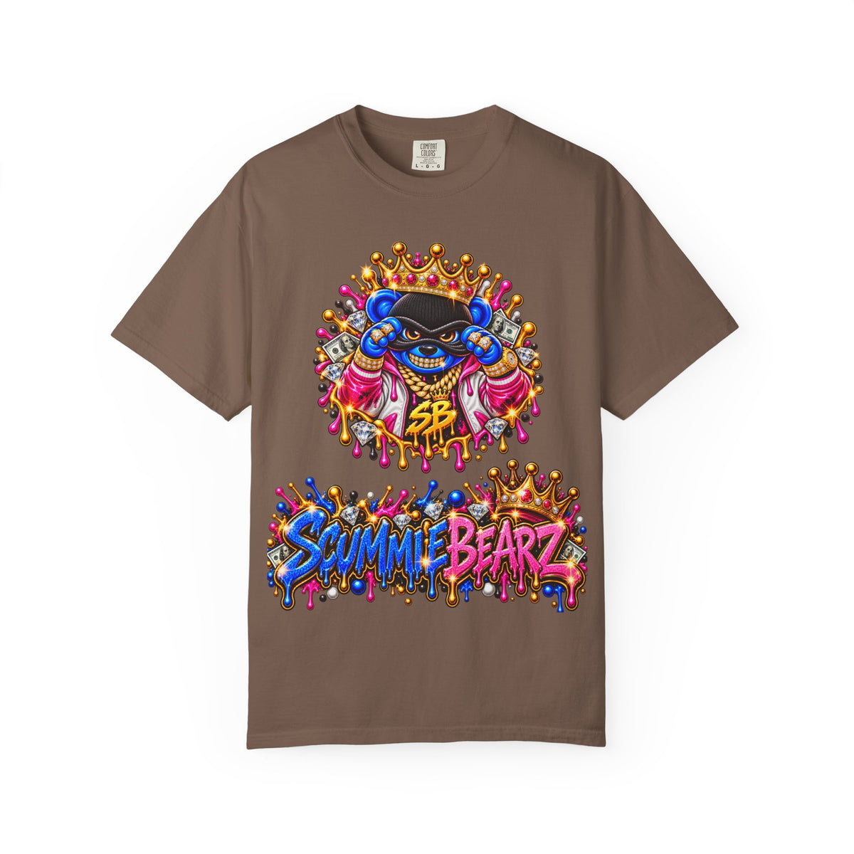 Unisex Garment-Dyed T-shirt-BLUE&PINK CROWN MASK LOGO PRAY BIG -SCUMMIEBEARZ™