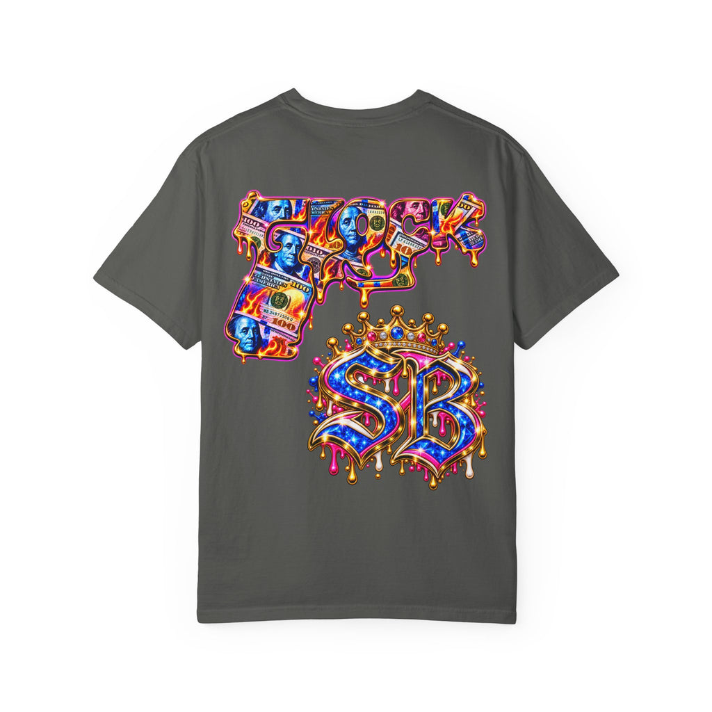 Unisex Garment-Dyed T-shirt-BLUE&PINK CROWN MASK LOGO MONEY GLOCK CROWN SB LOGO-SCUMMIEBEARZ™