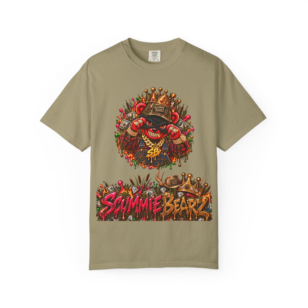 Unisex Garment-Dyed T-shirt-RED CROWN MASK LOGO BAIL BONDS-SCUMMINGBEARZ™