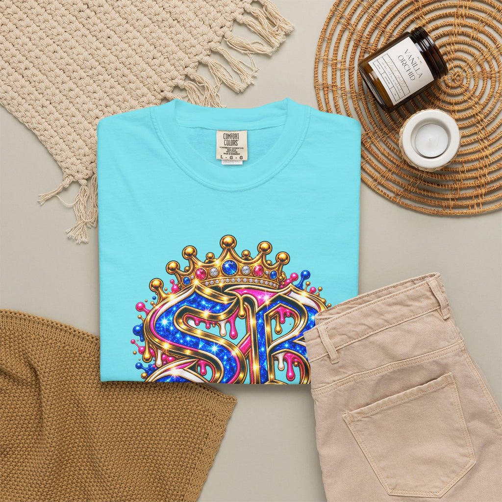 Unisex Garment-Dyed T-shirt-BLUE&PINK CROWN SB LOGO ARMED WITH FAITH-SCUMMIEBEARZ™