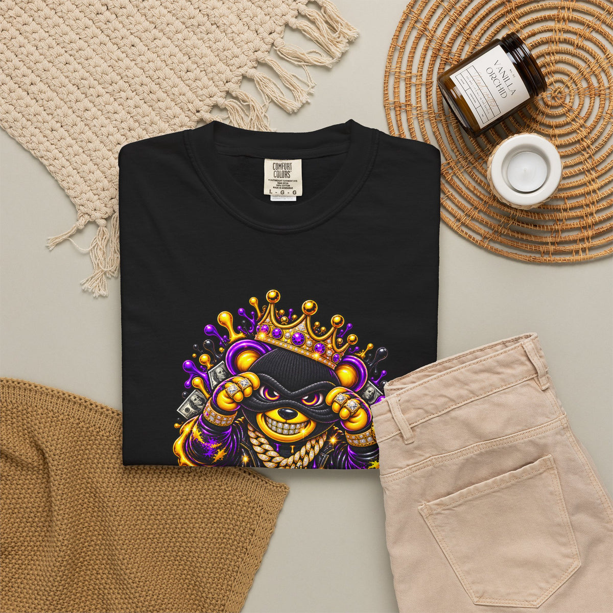 Unisex Garment-Dyed T-shirt-PURPLE&G9D CROWN MASK LOGO TRAP HOUSE MEET-SCUMMINGBEARZ™