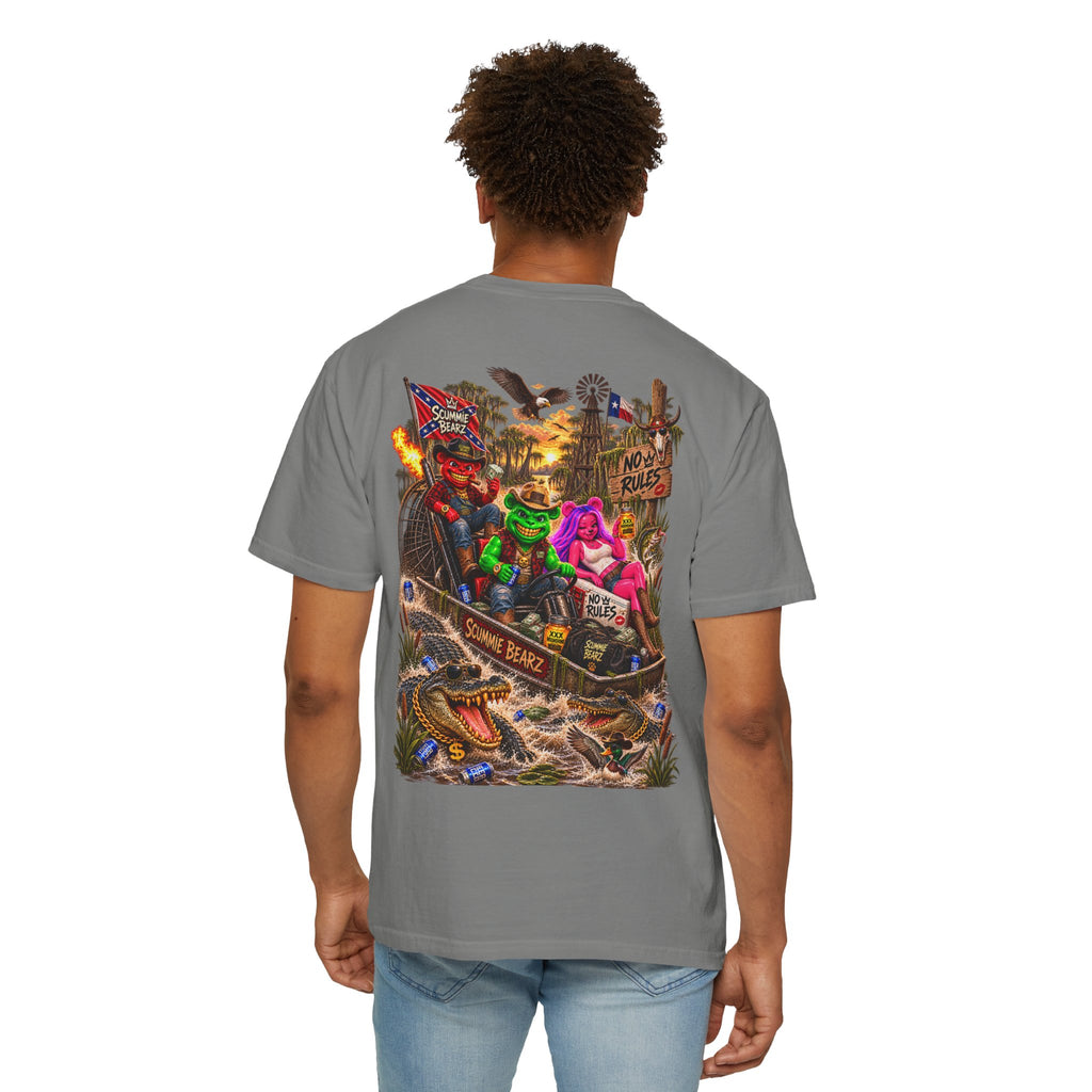 Unisex Garment-Dyed T-shirt-CROWN MASK LOGO HILLBILLY AIRBOAT -SCUMMIEBEARZ™