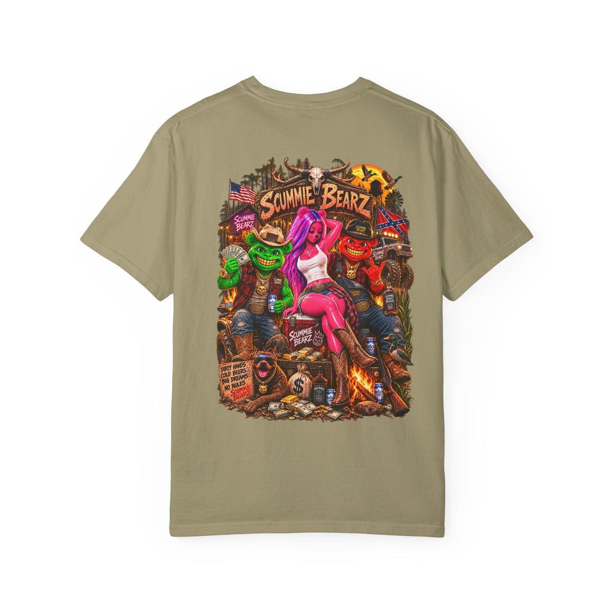 Unisex Garment-Dyed T-shirt-HILLYBILLY CROWN SB LOGO HILLBILLY -SCUMMIEBEARZ™