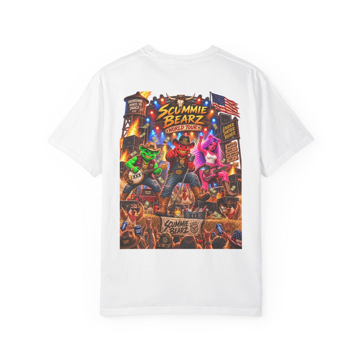 Unisex Garment-Dyed T-shirt--HILLBILLY WORLD TOUR/CROWN SB LOGO-SCUMMIEBEARZ™️