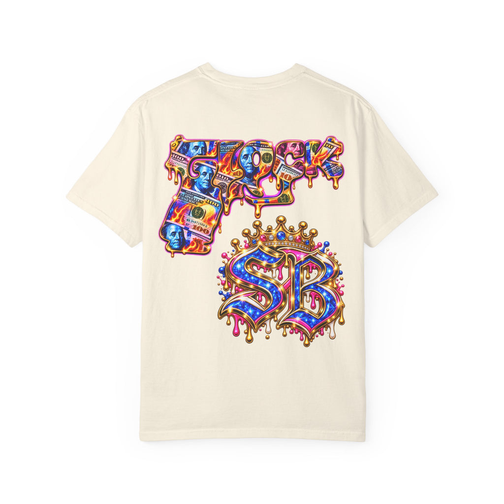 Unisex Garment-Dyed T-shirt-BLUE&PINK CROWN MASK LOGO MONEY GLOCK CROWN SB LOGO-SCUMMIEBEARZ™