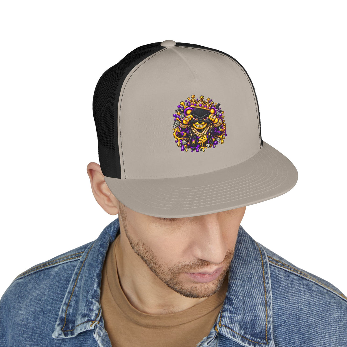 5 Panel Trucker Cap-PURPLE/GOLD SB MASK LOGO-SCUMMIEBEARZ™