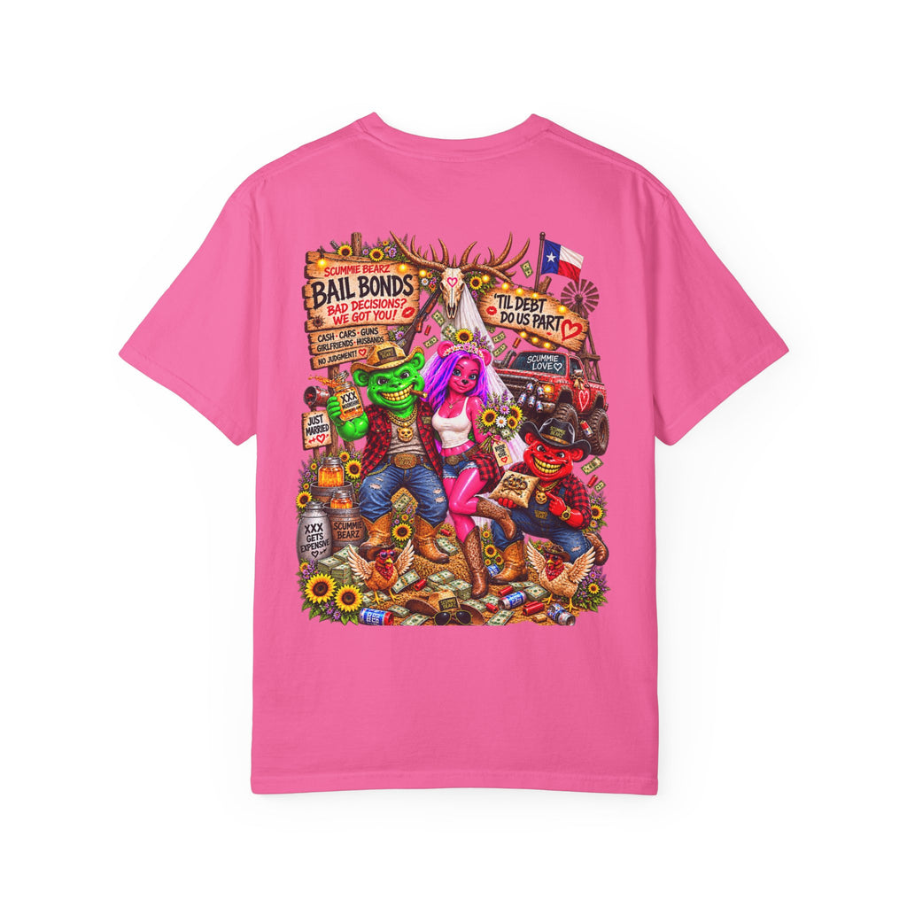 Unisex Garment-Dyed T-shirt-RED CROWN MASK LOGO BAIL BONDS-SCUMMINGBEARZ™