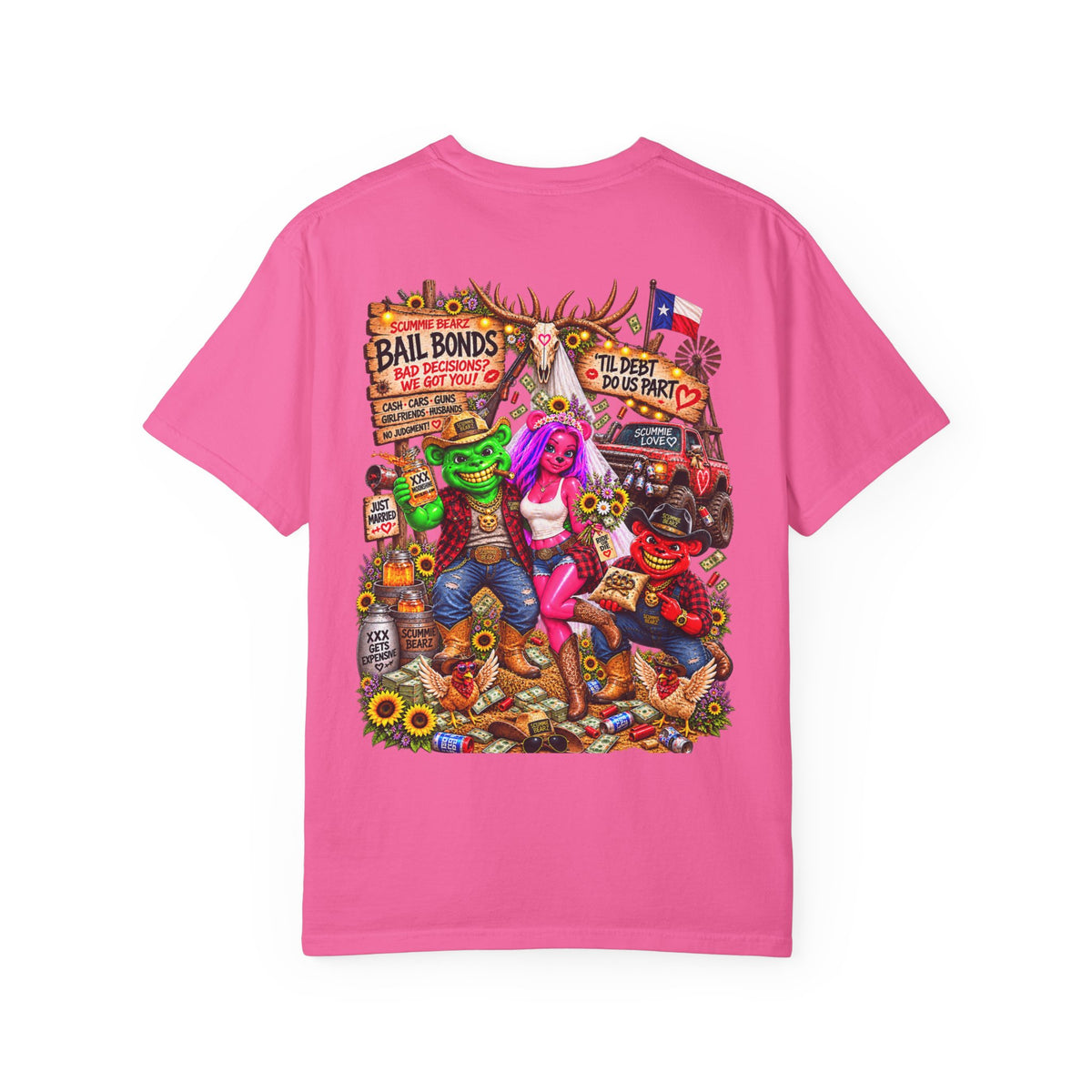 Unisex Garment-Dyed T-shirt-RED CROWN MASK LOGO BAIL BONDS-SCUMMINGBEARZ™